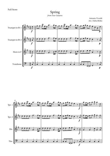 Spring (from Four Seasons of Antonio Vivaldi) for Brass Quartet