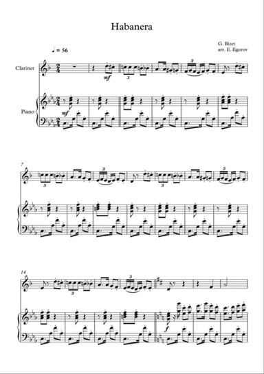 Habanera, Georges Bizet, For Clarinet & Piano