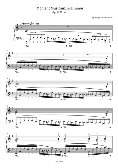 Rachmaninoff - Moment Musicaux in E minor - Op.16 No.4 - Original With Fingered - For Piano Solo