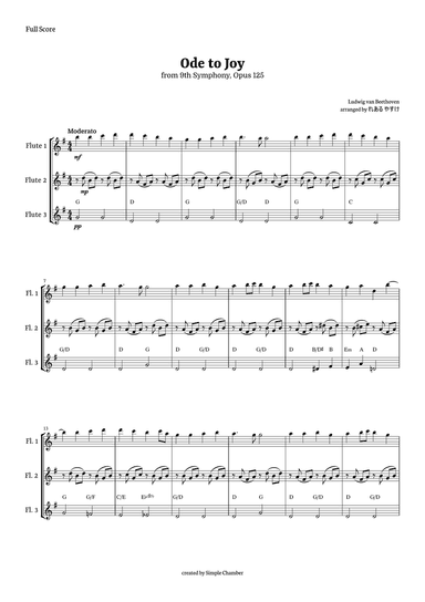 Ode to Joy for Flute Trio by Beethoven Opus 125