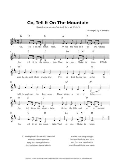 Go, Tell It On The Mountain (Key of D Major)