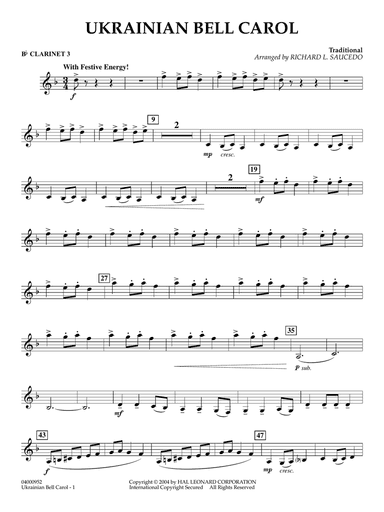 Ukrainian Bell Carol (arr. Richard L. Saucedo) - Bb Clarinet 3