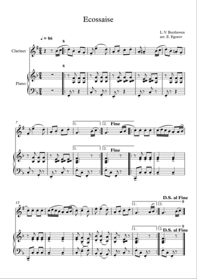Ecossaise, Ludwig Van Beethoven, For Clarinet & Piano