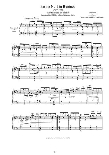 Bach - Partita No.1 in B minor BWV 1002 for Harpsichord or Piano