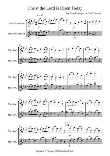 Christ the Lord is Risen Today for Alto and Tenor Saxophone Duet