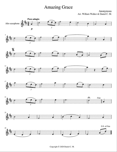 Amazing Grace for alto saxophone and piano