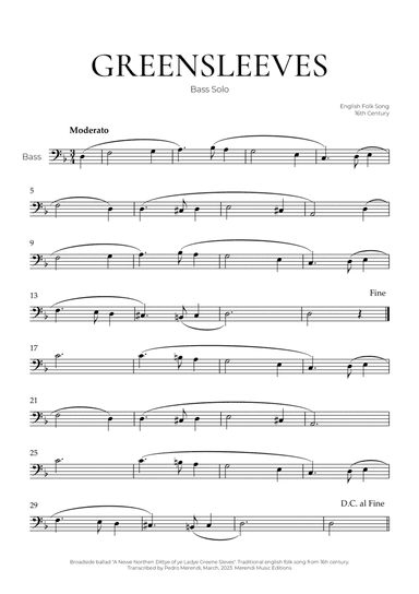 Greensleeves (Bass Solo) - English Folk Song