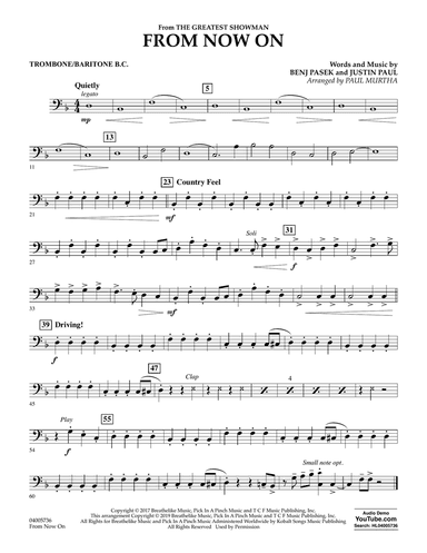 From Now On (from The Greatest Showman) (arr. Paul Murtha) - Trombone/Baritone B.C.