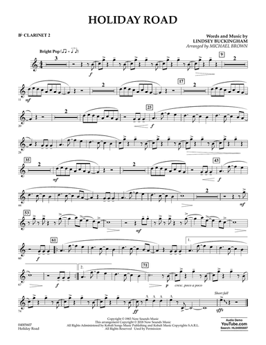 Holiday Road (from National Lampoon's Vacation) (arr. Michael Brown) - Bb Clarinet 2