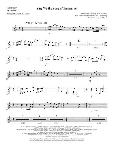 Sing We the Song of Emmanuel (arr. Joseph M. Martin) - Synthesizer