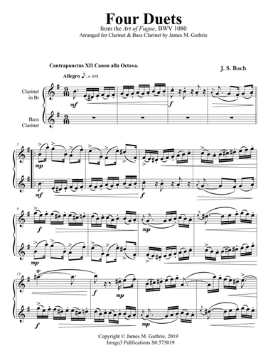 Bach: Four Duets from the Art of Fugue for Clarinet & Bass Clarinet