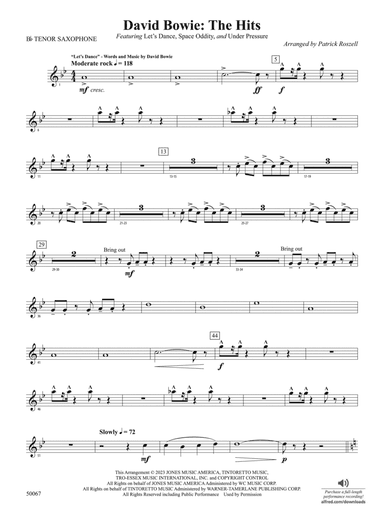 David Bowie: The Hits: B-flat Tenor Saxophone