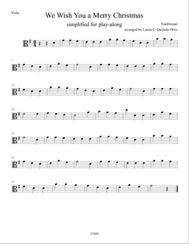 We Wish A Merry Christmas-simplified for beginner viola. VIOLA PART FOR PLAY-ALONG TRACK