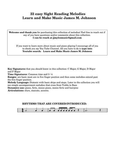 easy 35 Sight Reading Melodies for piano
