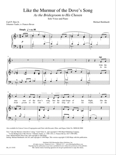 Like the Murmur of the Dove's Song: As the Bridegroom to His Chosen