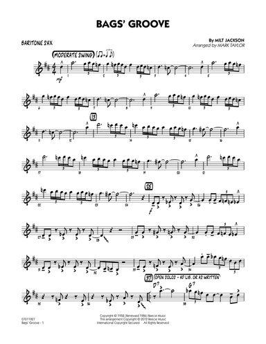 Bags' Groove (arr. Mark Taylor) - Baritone Sax