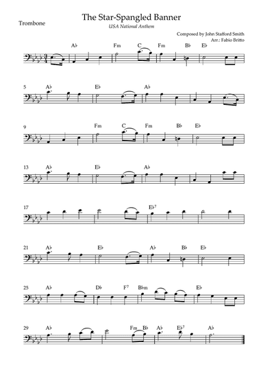 The Star Spangled Banner (USA National Anthem) for Trombone Solo with Chords (Ab Major)