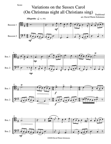 Variations on the Sussex Carol (On Christmas night all Christians sing) for bassoon duo