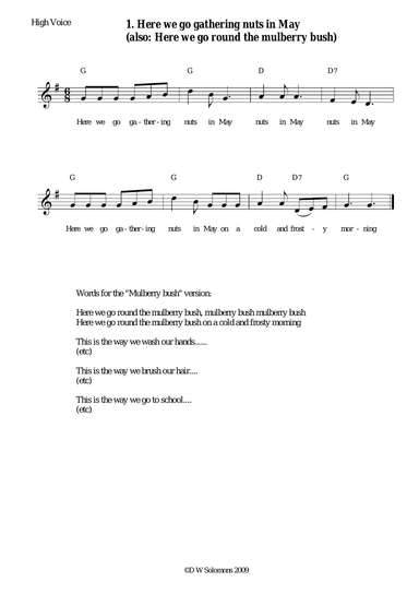 Here we go gathering nuts in May arranged for voice with guitar chords