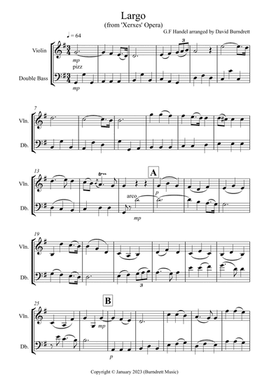 Largo (from Handel's Opera Xerxes) for Violin and Double Bass Duet