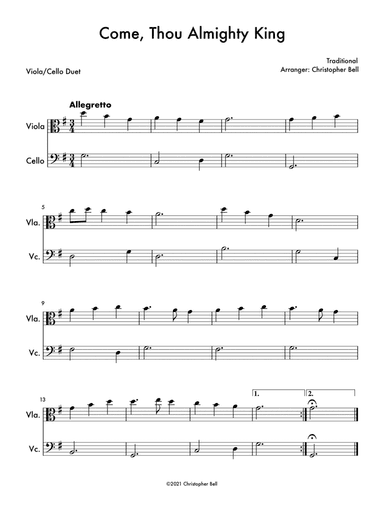 Come, Thou Almighty King - Easy Viola/Cello Duet