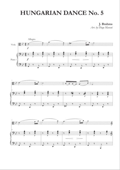Hungarian Dance No. 5 for Viola and Piano