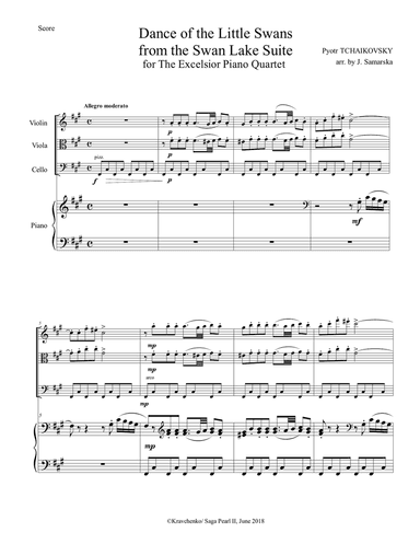 Pyotr Tchaikovsky - Dance of the Little Swans (Swan Lake ballet) arr. for piano quartet (score and p