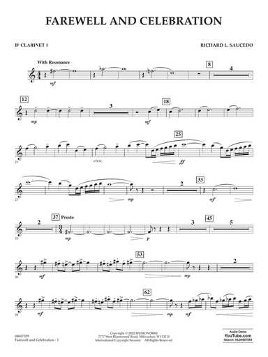 Farewell and Celebration - Bb Clarinet 1