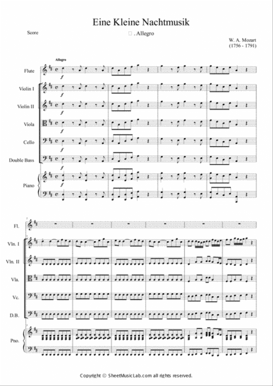 Serenade No.13 "Eine Kleine Nachtmusik" in G major, K.525 1.Allegro Easy & Short In D