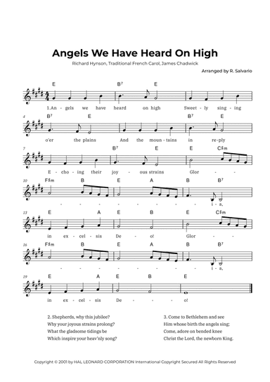 Angels We Have Heard On High (Key of E Major)