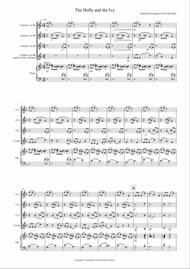 The Holly and the Ivy for Clarinet Quartet