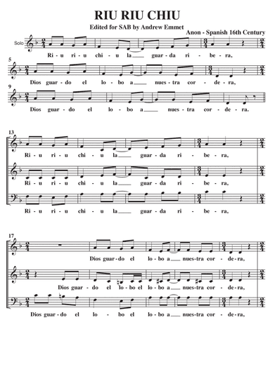 Riu Riu Chiu A Cappella SAB