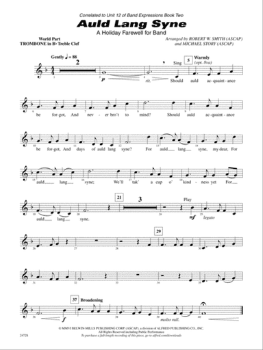Auld Lang Syne (A Holiday Farewell for Band): (wp) 1st B-flat Trombone T.C.