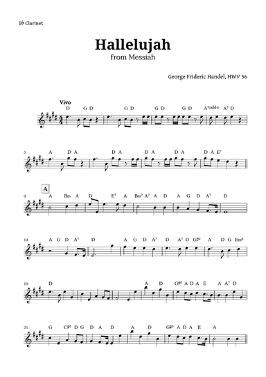 Hallelujah by Handel for Clarinet with Chords