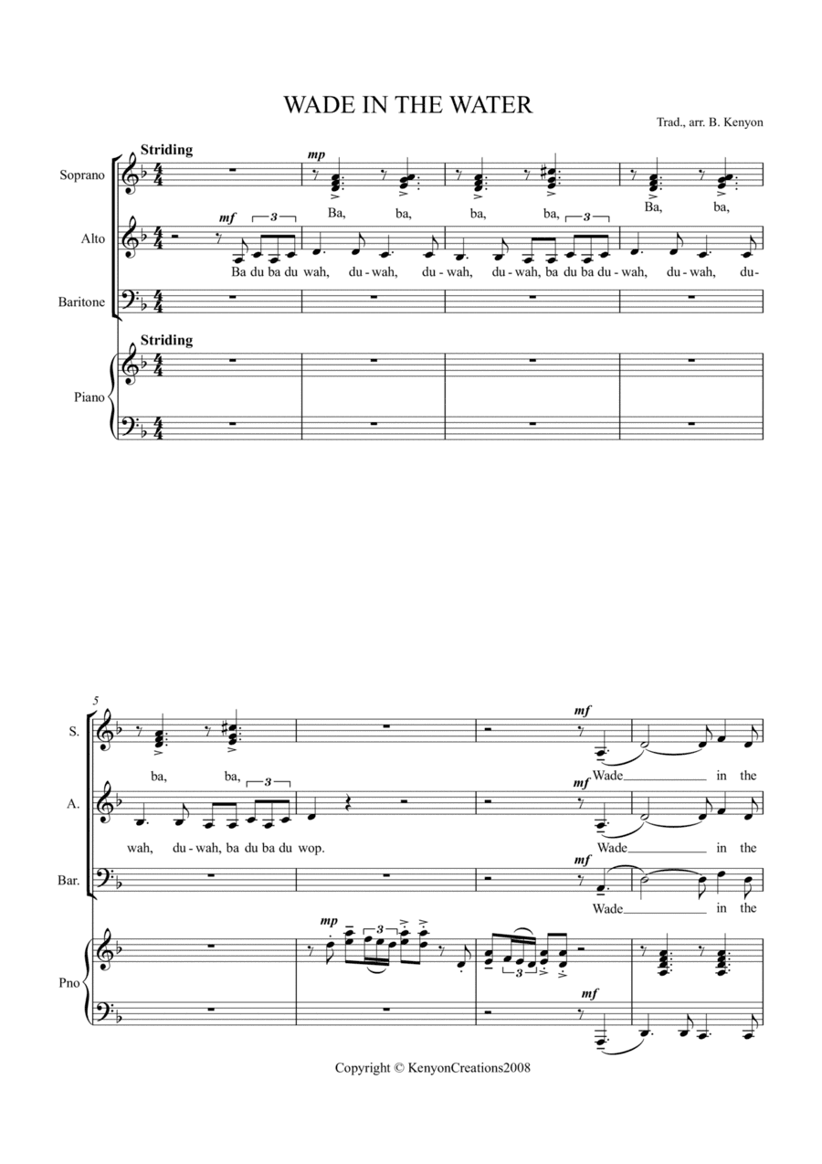 Wade In The Water, for SAB Choir and Piano