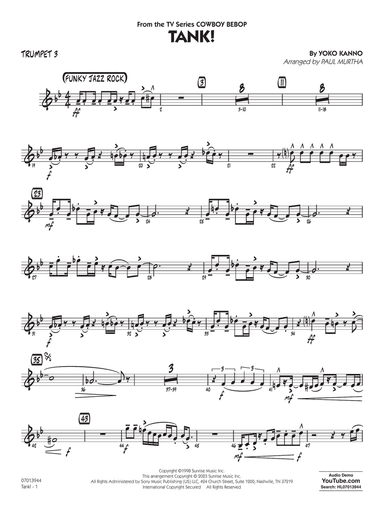 Tank! (from Cowboy Bebop) (arr. Paul Murtha) - Trumpet 3