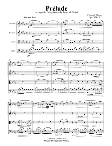 Chopin: Prelude Op. 28 No. 15 for String Quartet