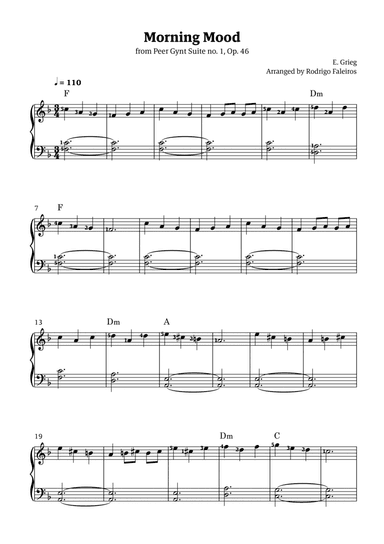Morning Mood (easy piano - intermediate level 2 - with fingerings and chords)