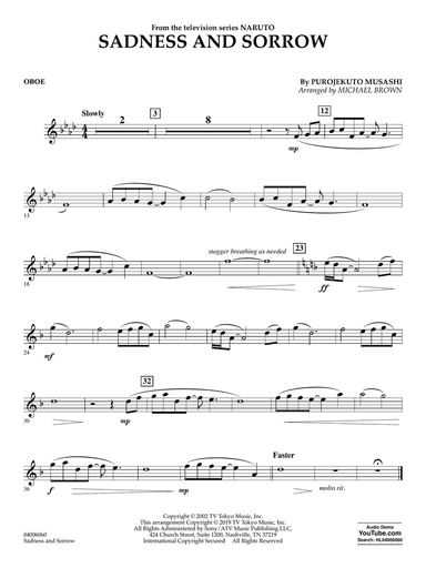 Sadness and Sorrow (from Naruto) (arr. Michael Brown) - Oboe