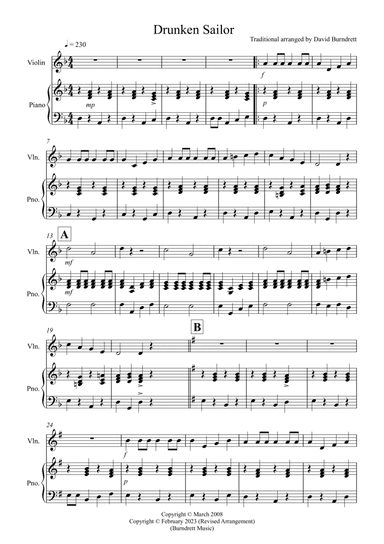 Drunken Sailor for Violin and Piano