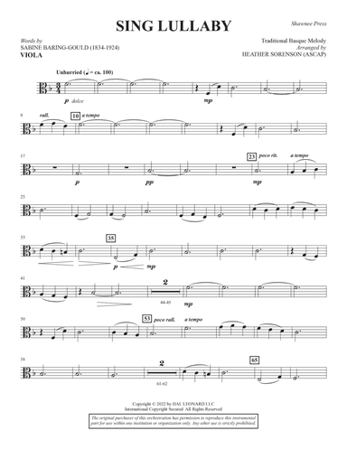 Sing Lullaby (arr. Heather Sorenson) - Viola