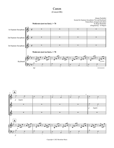 Canon (Pachelbel) (Bb) (Soprano Saxophone Trio, Keyboard)