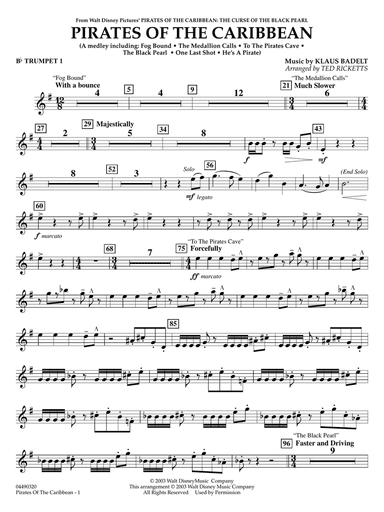 Pirates of the Caribbean (arr. Ted Ricketts) - Bb Trumpet 1