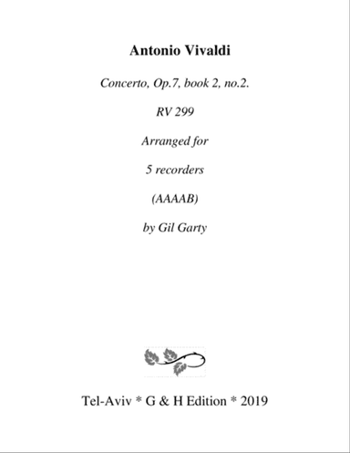 Concerto, Op.7, book 2, no,2, RV 299 (Arrangement for 5 recorders)