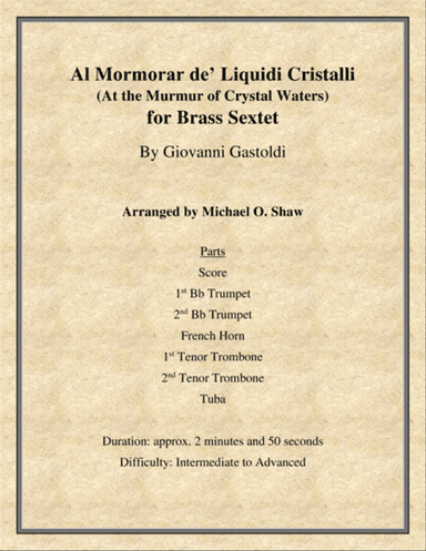 Al Mormorar de’ Liquidi Cristalli by Giovanni Gastoldi for Brass Sextet