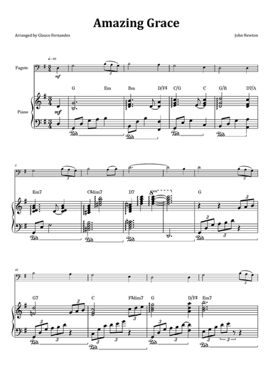 Amazing Grace - Bassoon & Piano with Chord Notation