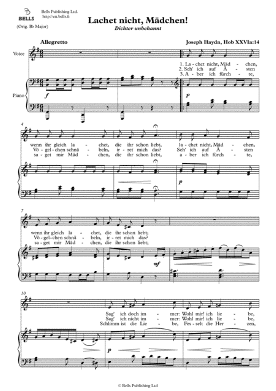 Lachet nicht, Madchen!, Hob. 26a (G Major)