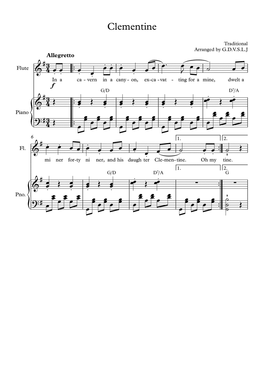 Clementine - Flute + Piano Accompaniment