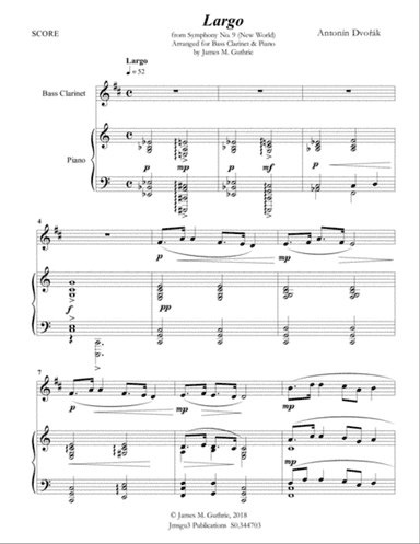Dvořák: Largo from the New World Symphony for Bass Clarinet & Piano