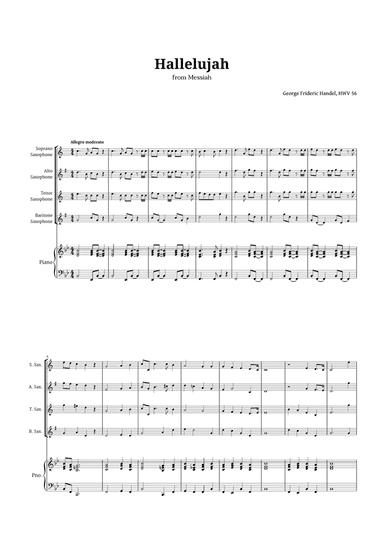 Hallelujah by Handel for Sax Quartet and Piano